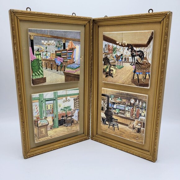 Vintage Enesco Framed Ceramic Wall Tiles Home Decor Early American Japan - Picture 10 of 11